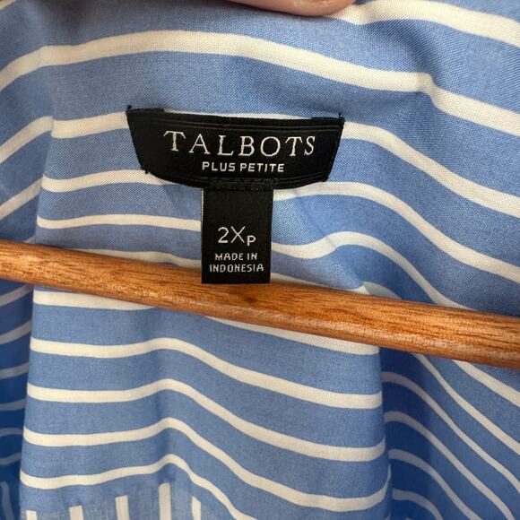 TALBOTS Plus Petite Blue & White Striped Cotton V Neck Poplin Top // 2X Petite - Picture 4 of 7